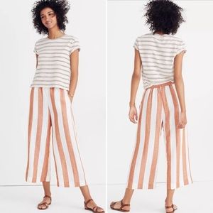 Madewell Huston -Pull on crop Pants in Evelyn Stripe Light Brown & white.
